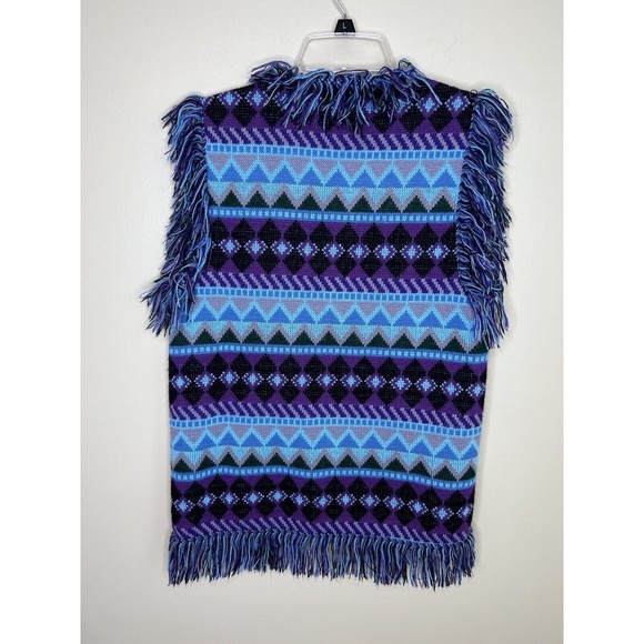 Vintage 70’s Expressions by Campus Southwest Boho Fringe Knit Cardigan Sweater S - Picture 6 of 6